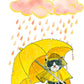 Silver Lining Cat Thinking Of You Card For Best Friends - Sympathy Card From Black And White Tuxedo Cat - Rainy Day Cloud