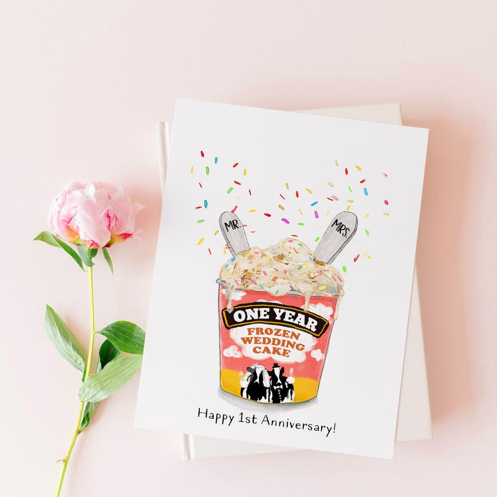 1st Wedding Anniversary Card For Him - Frozen Wedding Cake Tradition - Funny Anniversary Gifts For Husband
