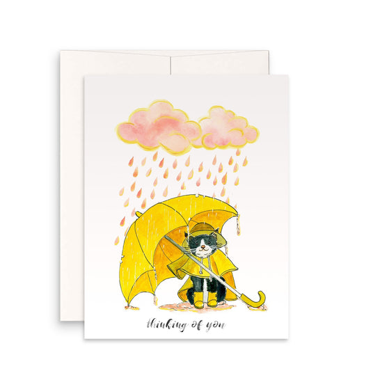 Silver Lining Cat Thinking Of You Card For Best Friends - Sympathy Card From Black And White Tuxedo Cat - Rainy Day Cloud