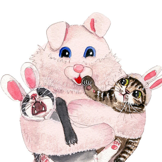 Funny Easter Cards For Best Friends - Creepy Rabbit Cats Easter Cards