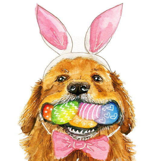 Golden Retriever Dog Funny Easter Cards For Kids - Watercolor Egg Easter Gifts For Granddaughter