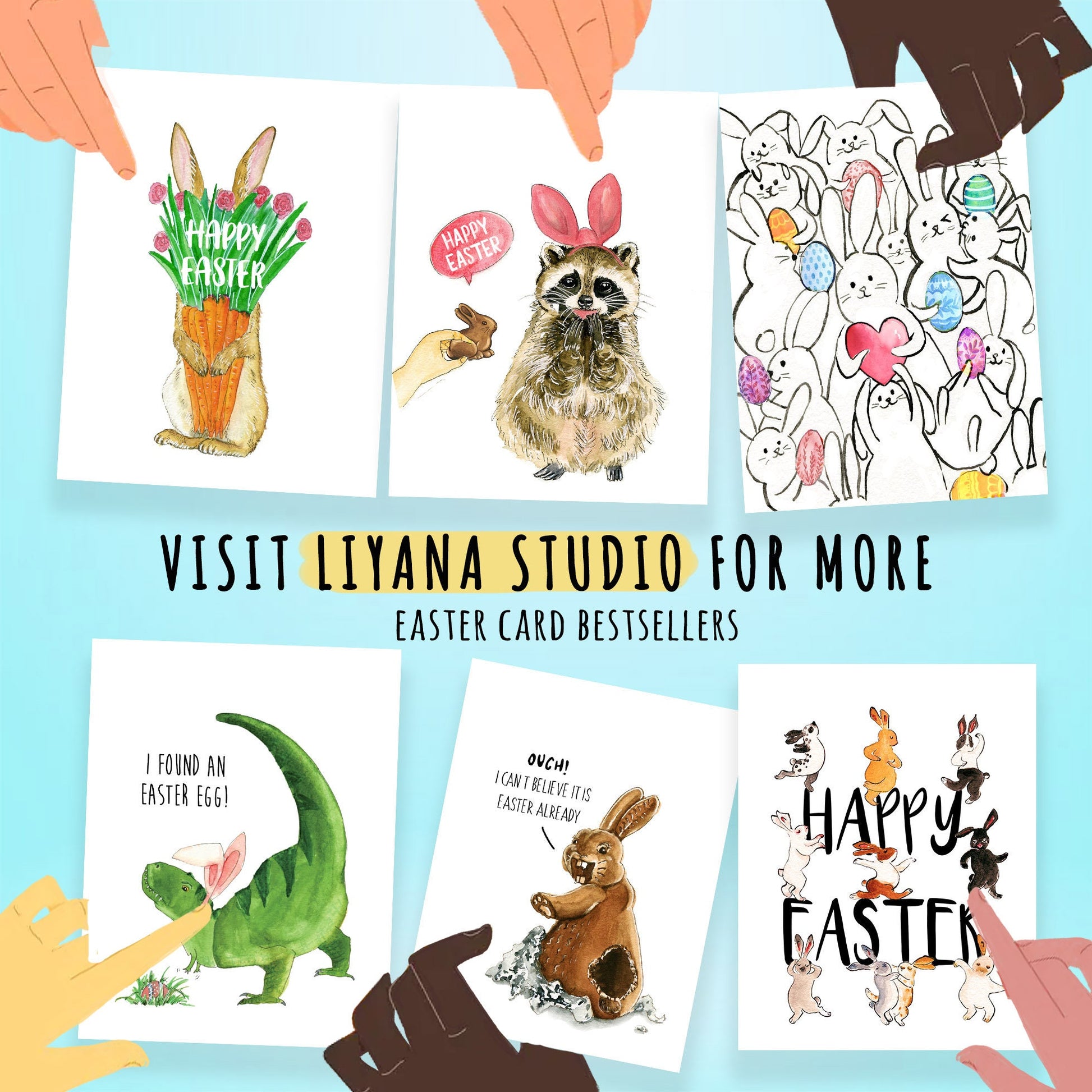 Rabbit Bunny Easter Cards For Kids - Watercolor Egg Easter Gifts For Granddaughter
