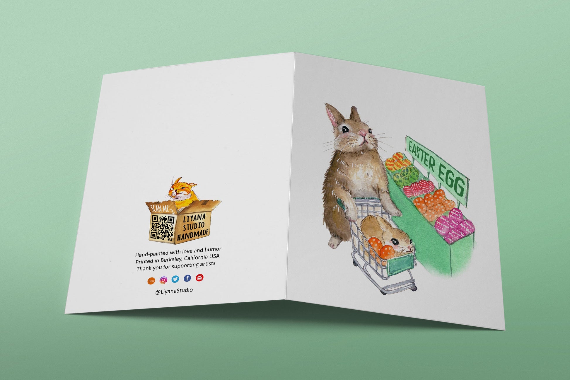 Rabbit Bunny Easter Cards For Kids - Watercolor Egg Easter Gifts For Granddaughter