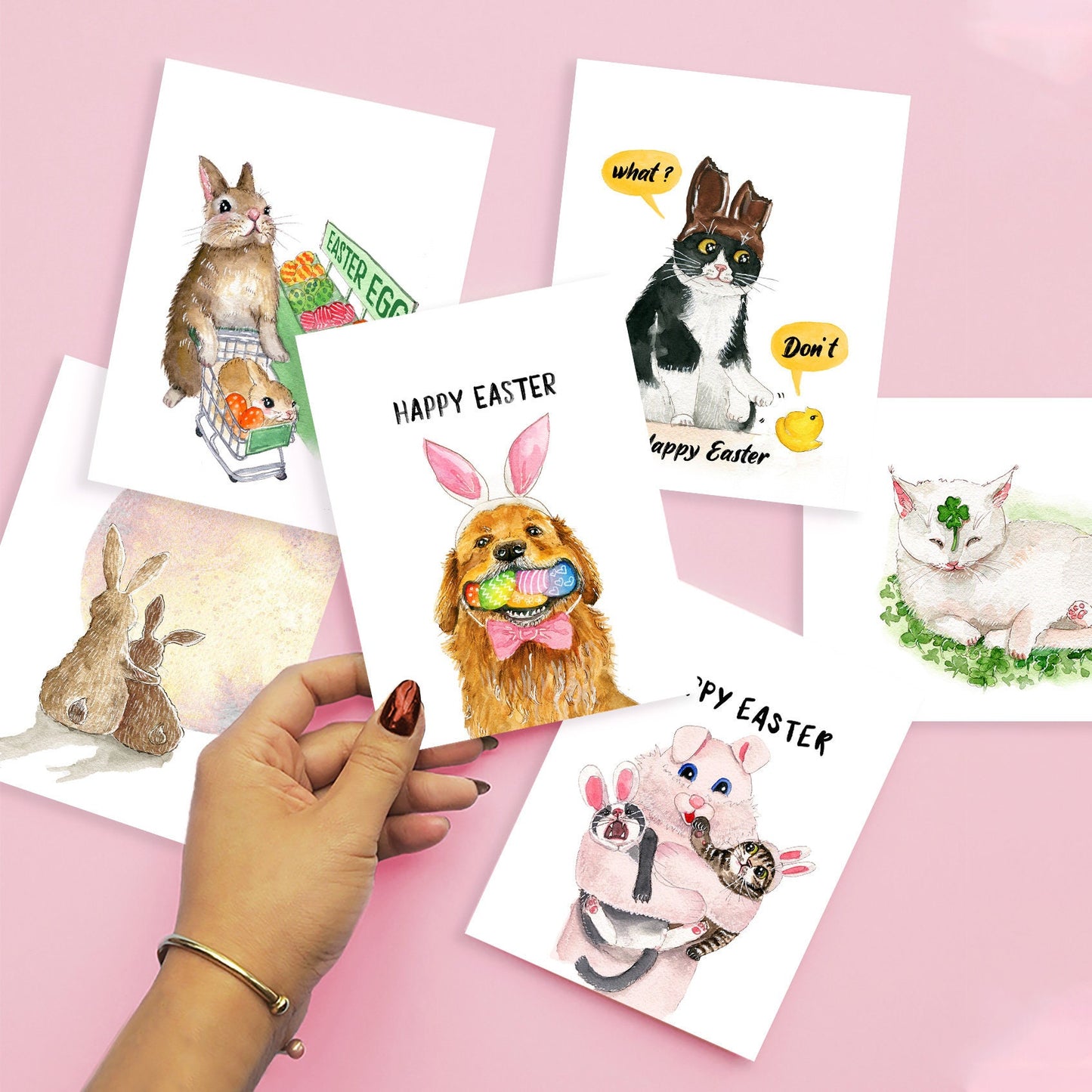 Rabbit Friendship Cards - Shadow Puppet Bunny Says Hi - Funny Easter Card Pack