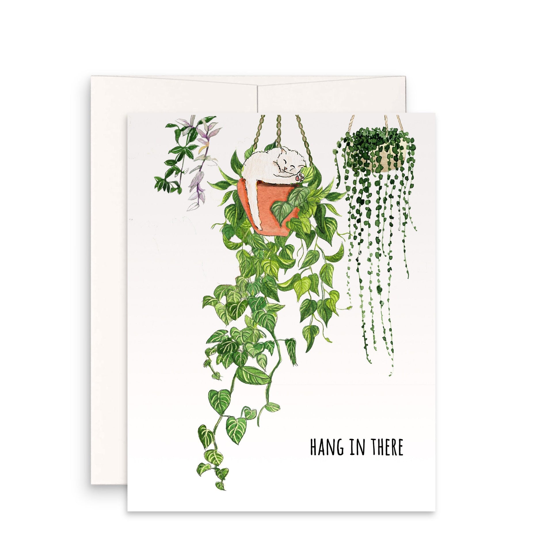 Cat Plant Encouragement Card For Best Friends - Hang In There House Plants - Affirmation Cards For Cat Lovers