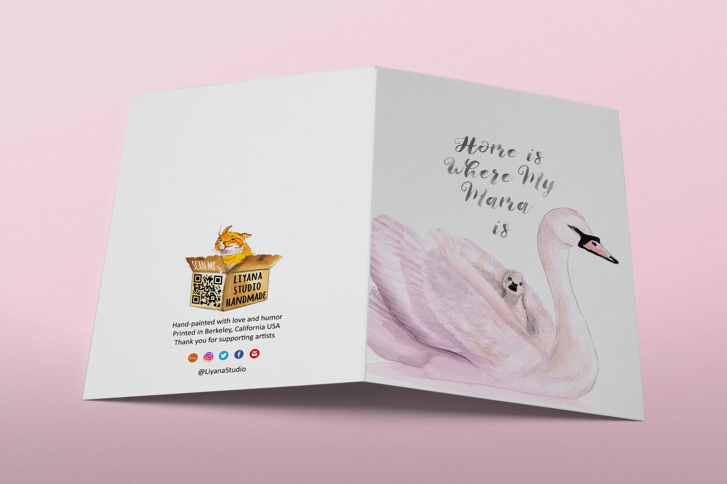 Swan Mom And Baby Mother's Day Card Funny - Home Is Where Mom Is - Birthday Card For Mom From Daughter