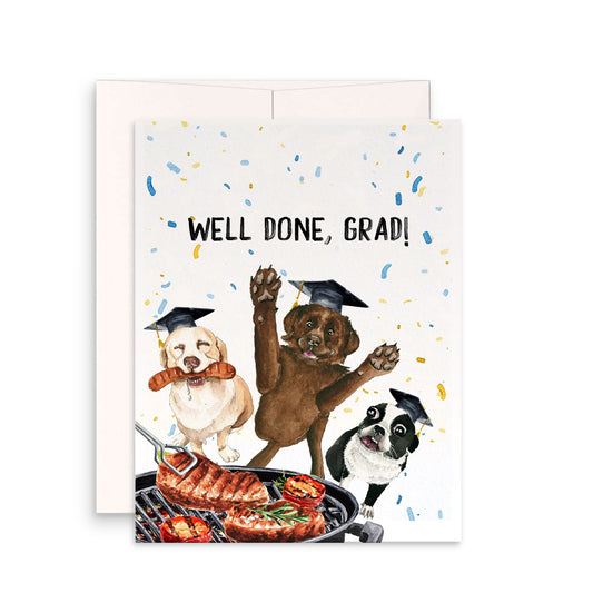 BBQ Dog Graduation Cards Funny - Steak Well Done Grads - Congratulations Card For Dog Lovers