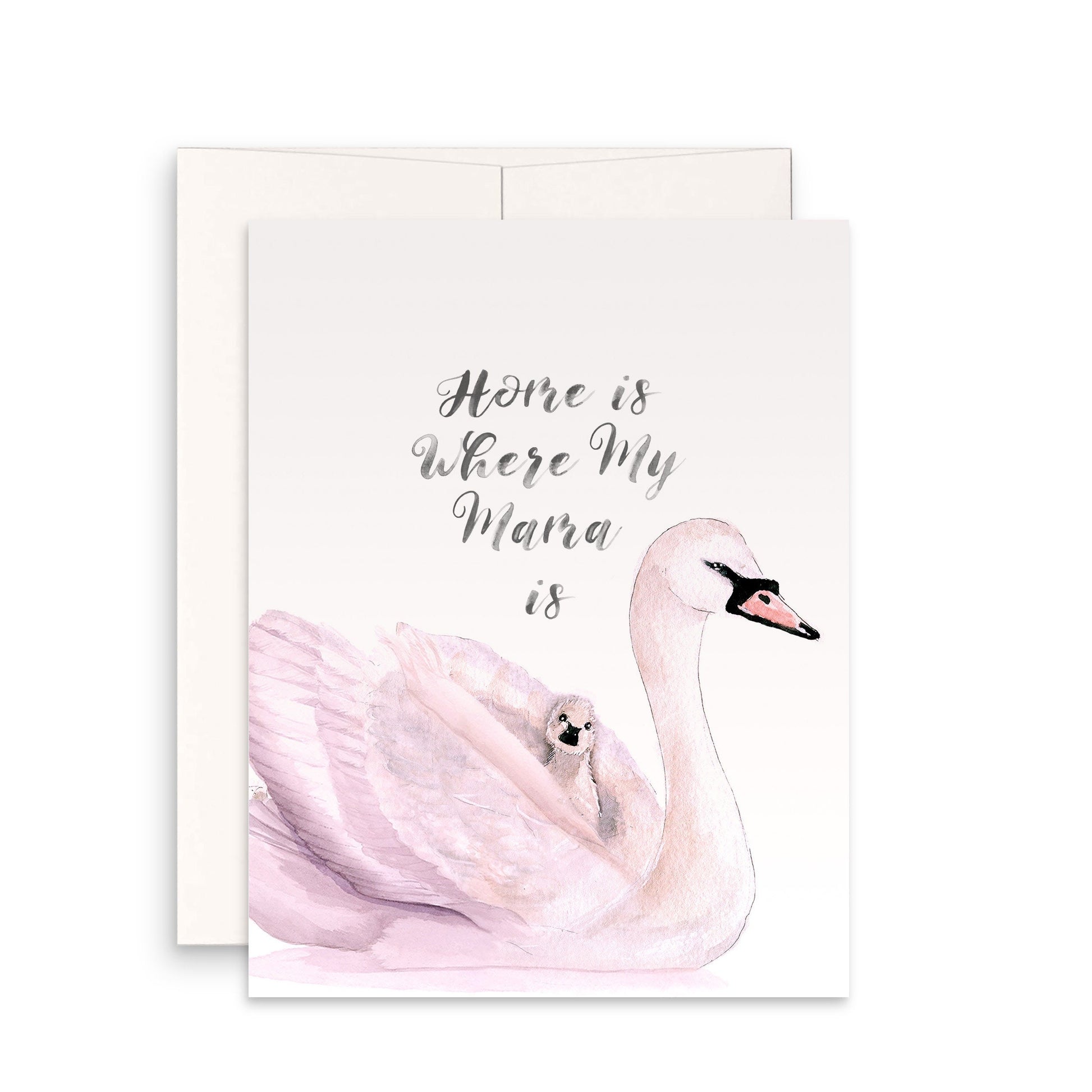 Swan Mom And Baby Mother's Day Card Funny - Home Is Where Mom Is - Birthday Card For Mom From Daughter