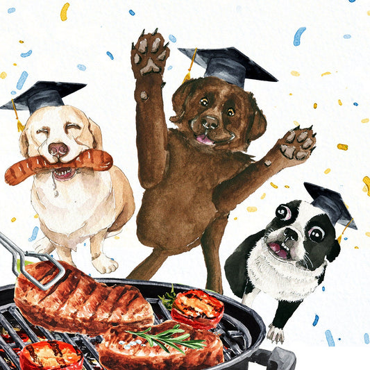 BBQ Dog Graduation Cards Funny - Steak Well Done Grads - Congratulations Card For Dog Lovers