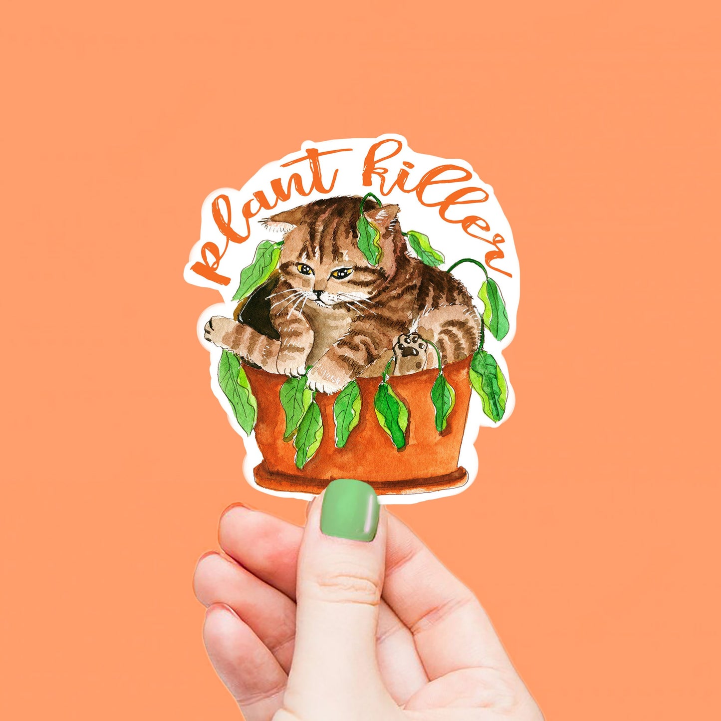 Plant Killer Cat Stickers For Plant Mom - Funny Waterproof Stickers For Cat Lover - Dead Plants Sticker For Gardener Gifts