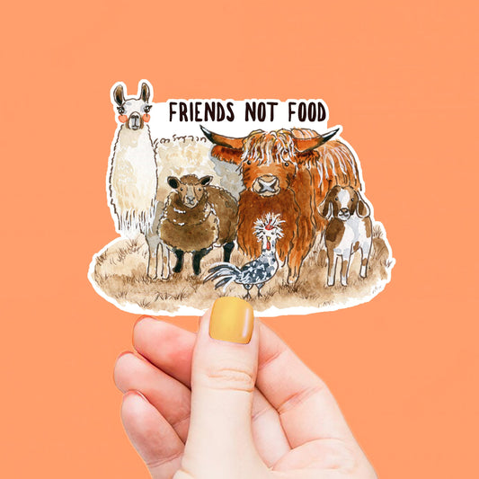 Vegan Sticker - Friends Not Food Animal Rights - Vegan Gifts Herbivore Stickers - Barn Farm Animals Llama Chicken Cow Goat Alpaca Sheep