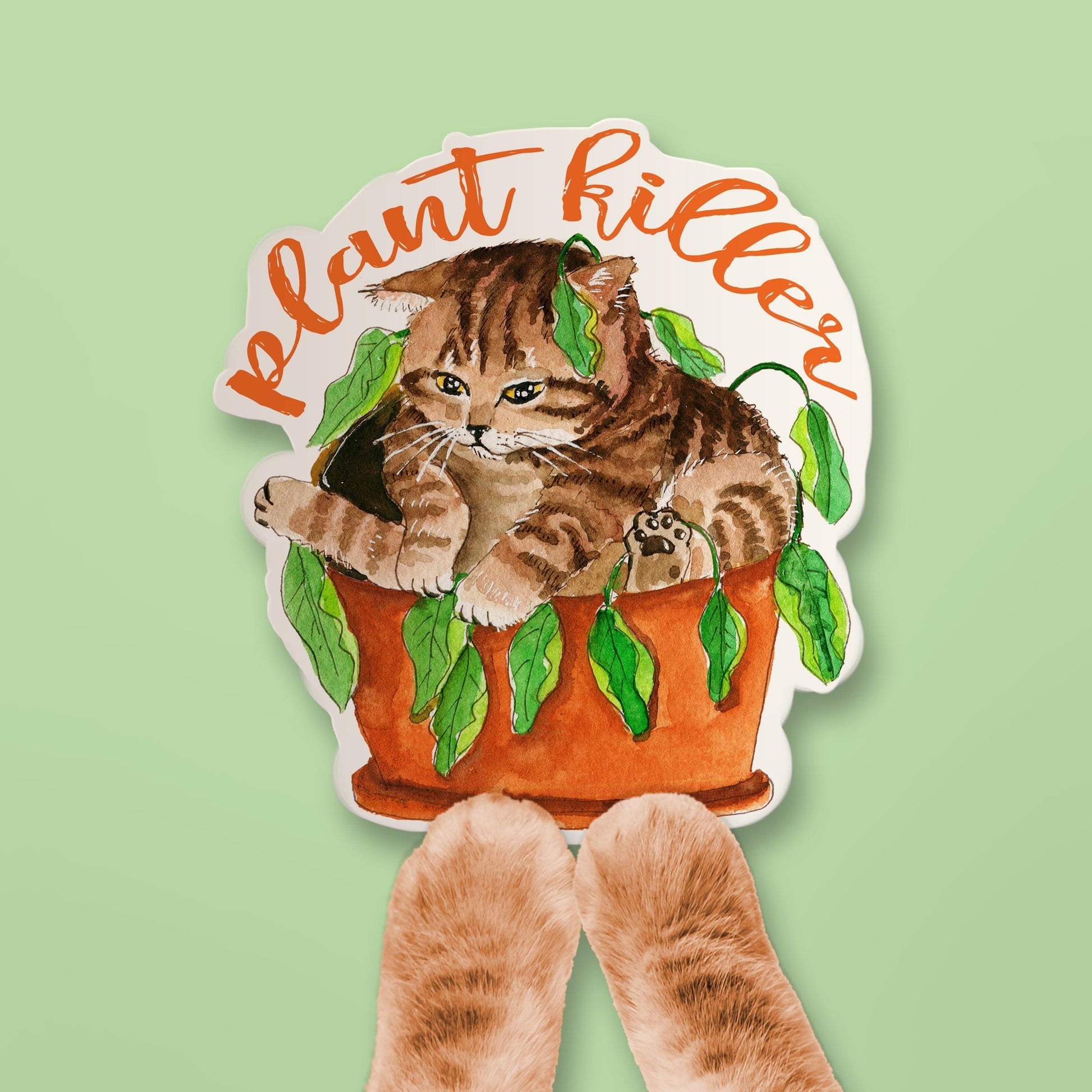 Plant Killer Cat Stickers For Plant Mom - Funny Waterproof Stickers For Cat Lover - Dead Plants Sticker For Gardener Gifts