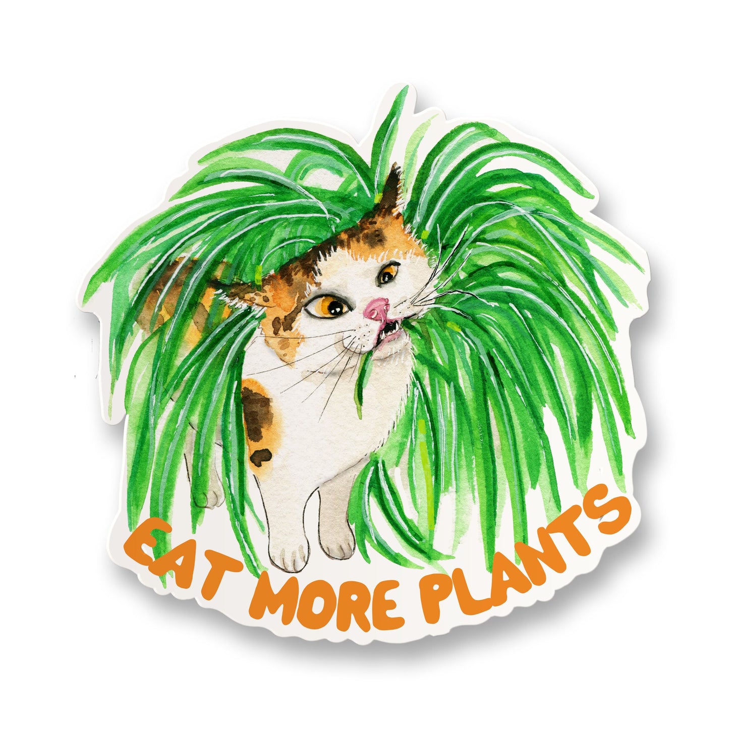 Eat More Plants Vegetarian Sticker For Plant Mom - Calico Cat Funny Waterproof Stickers For Vegan