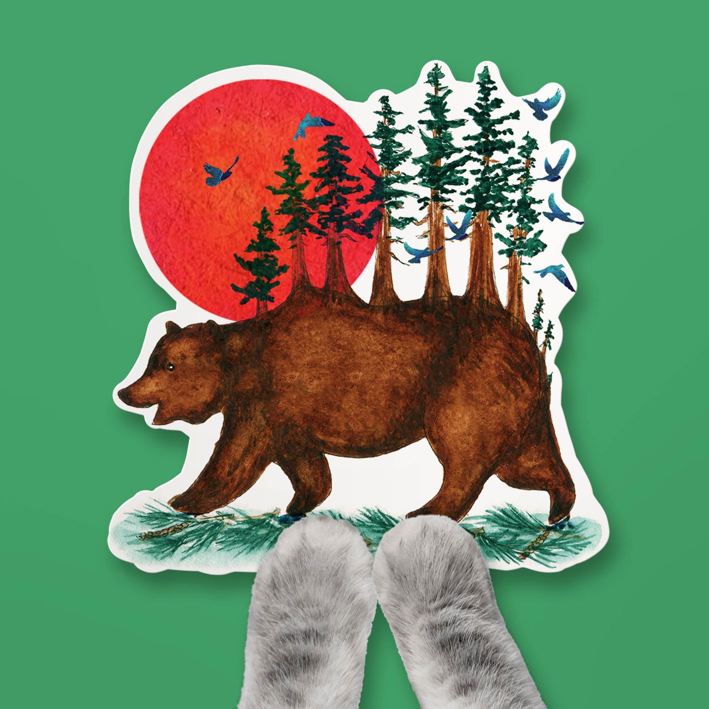 Redwood Forest Sticker - California Bear Sticker - Camping Sticker For Nature Lover Gift - Waterproof Stickers - Liyana Studio