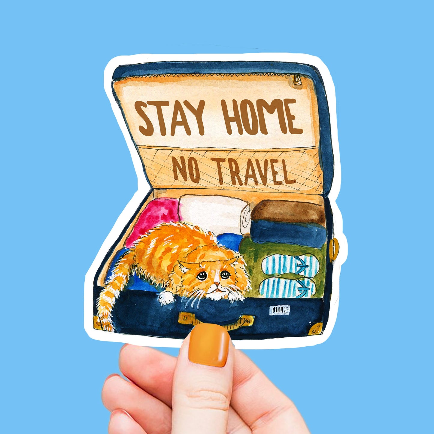Stay Home Introvert Cat Sticker For Cat Lover - No Travel Indoor Pet Vinyl Sticker For Introverts - Liyana Studio