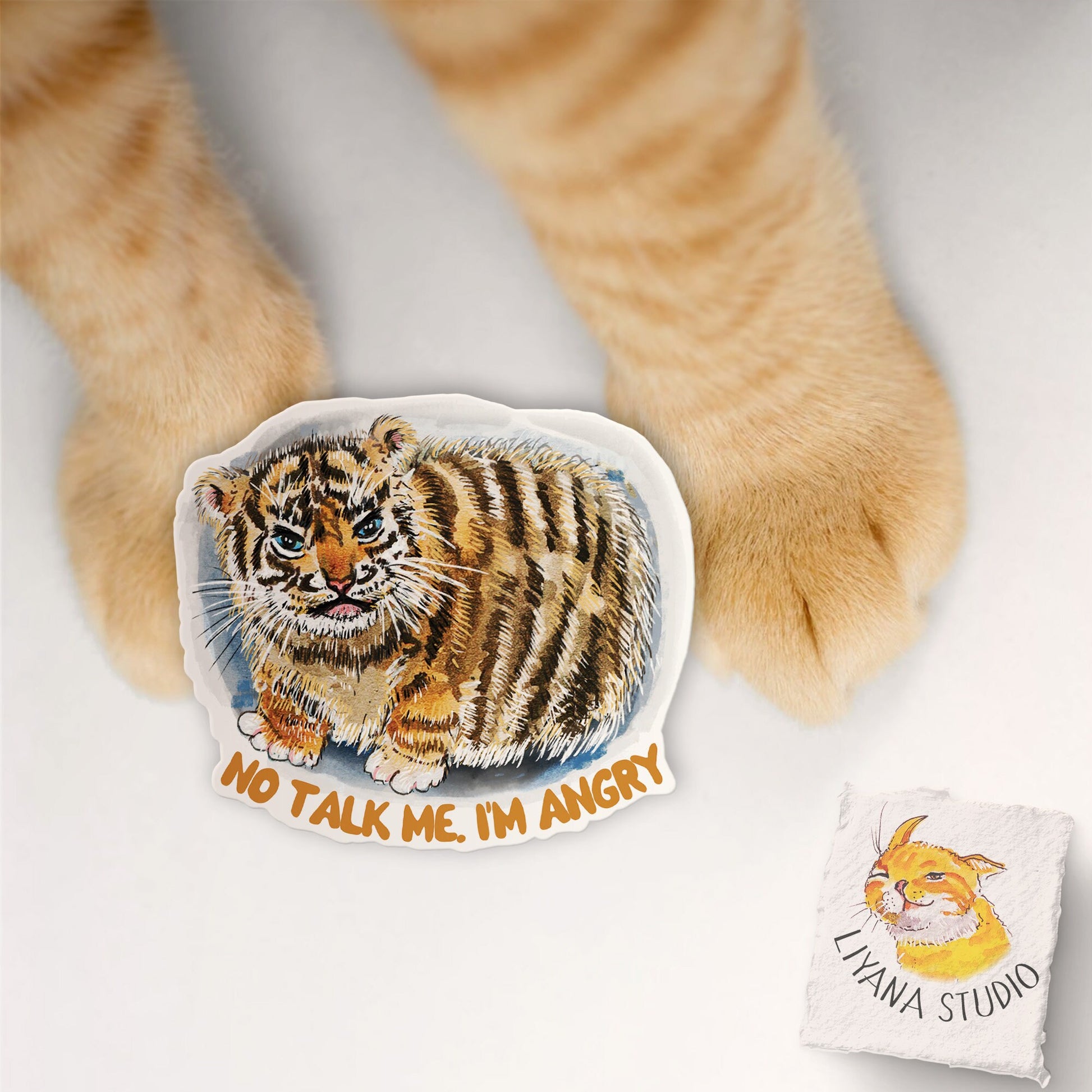 Angry Baby Tiger Sticker - No Talk Me Angry Meme Sticker - Waterproof Vinyl Sticker For Waterbottle - Liyana Studio