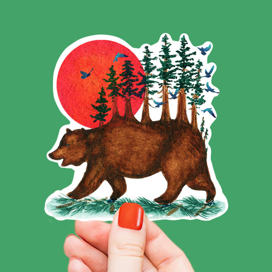 Redwood Forest Sticker - California Bear Sticker - Camping Sticker For Nature Lover Gift - Waterproof Stickers - Liyana Studio