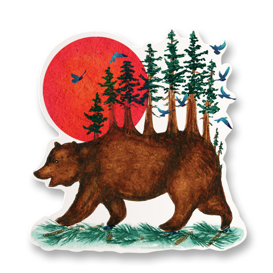 Redwood Forest Sticker - California Bear Sticker - Camping Sticker For Nature Lover Gift - Waterproof Stickers - Liyana Studio