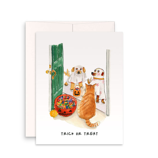 Trick Or Treat Funny Halloween Cards - Happy Halloween Gift From Cat And Dog