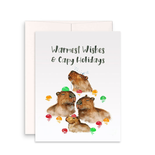 Capybara Holiday Cards For Friends - Hot Spring Bathing Capy Family Funny Christmas Card Set - Happy New Year Cards From Baby -Liyana Studio