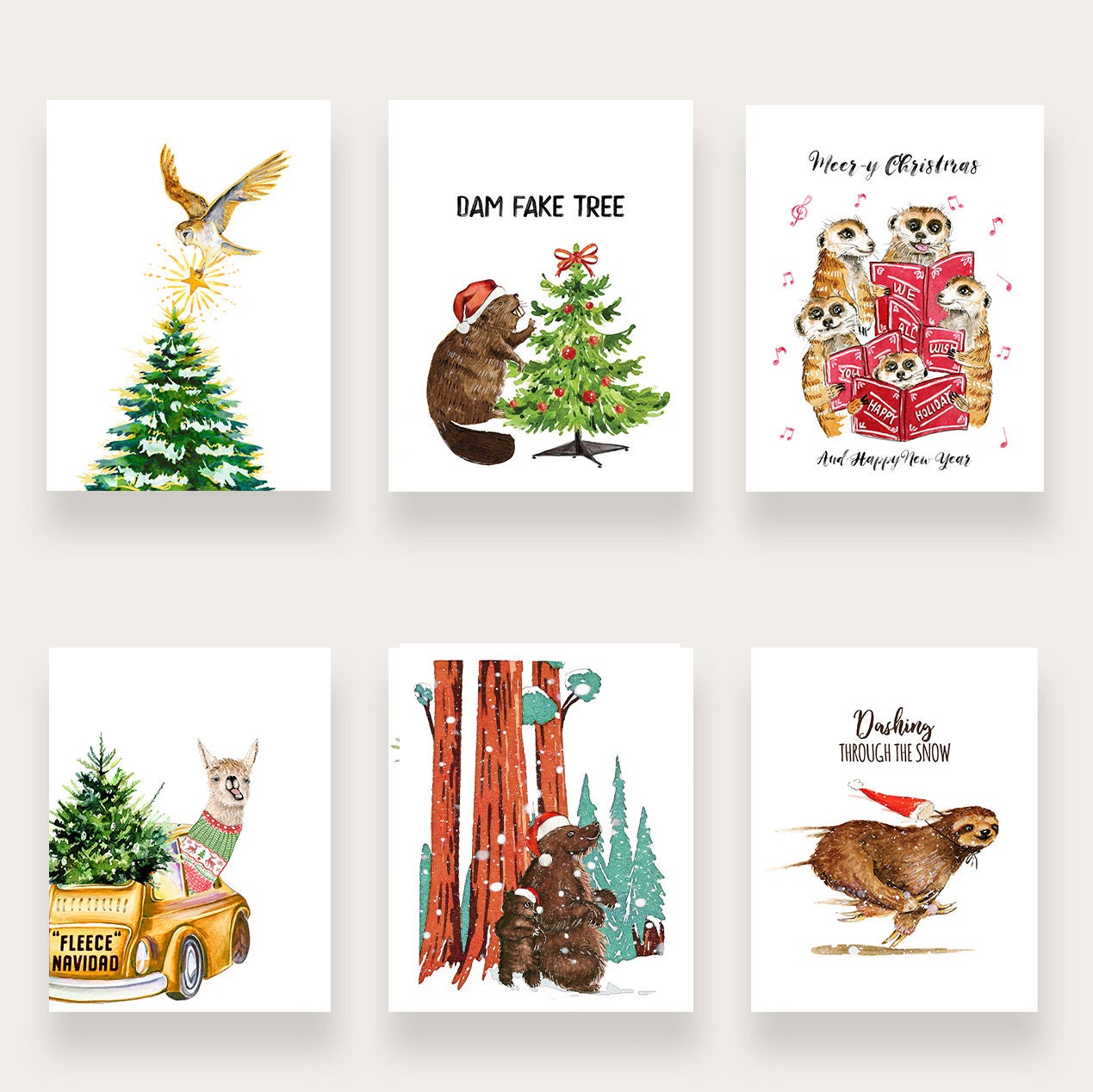 Capybara Holiday Cards For Friends - Hot Spring Bathing Capy Family Funny Christmas Card Set - Happy New Year Cards From Baby -Liyana Studio