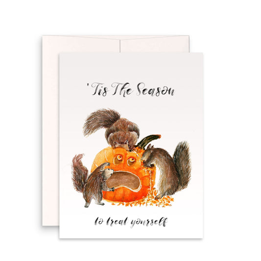 Funny Halloween Cards Squirrels Eating Pumpkin - Tis The Season For Pumpkin Spice - Fall Greetings For Friends