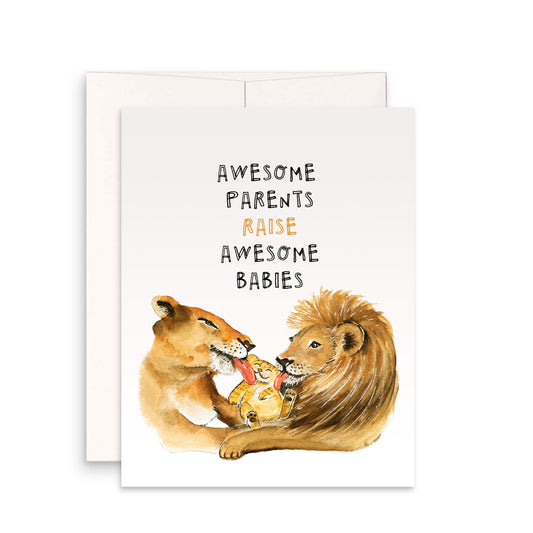 Lion Baby Shower Card Funny - Baby Congratulations Card For First Time Mom Dad - New Parents Gift - Liyana Studio