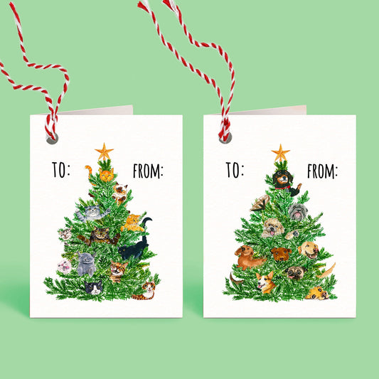 Dogs Cats Christmas Gift Tags - Funny Christmas Tags For Pet Lovers Friend - Christmas Tree Mini Cards - Liyana Studio