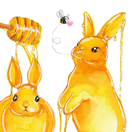 Honey Bunny Funny Easter Cards For Kids - Watercolor Happy Easter Bunny Card For Grandkids - Liyana Studio Greeting Cards Handmade