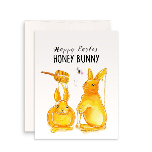 Honey Bunny Funny Easter Cards For Kids - Watercolor Happy Easter Bunny Card For Grandkids - Liyana Studio Greeting Cards Handmade