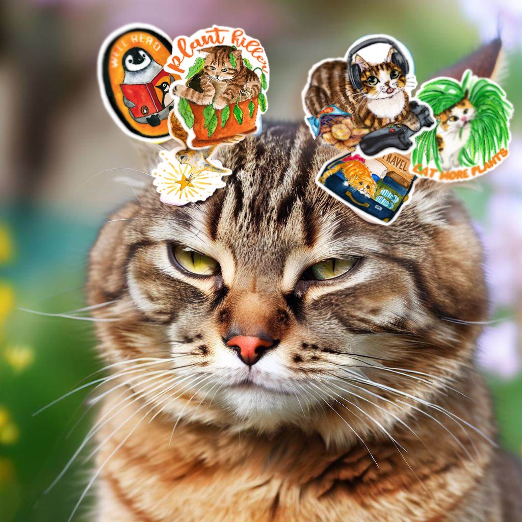 Cozy Gamer Sticker - Video Gaming Tabby Cat Sticker - Nerdy Gamer Vinyl Sticker Waterproof