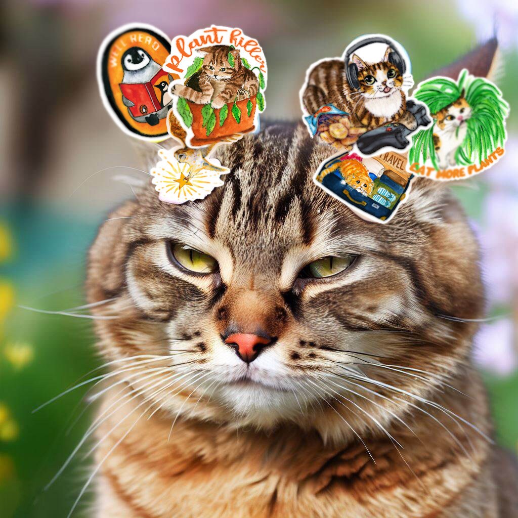Cat Snacking Gamer Sticker - Pizza Snack Food Sticker For Video Gaming - Nerdy Gamer Vinyl Sticker Waterproof