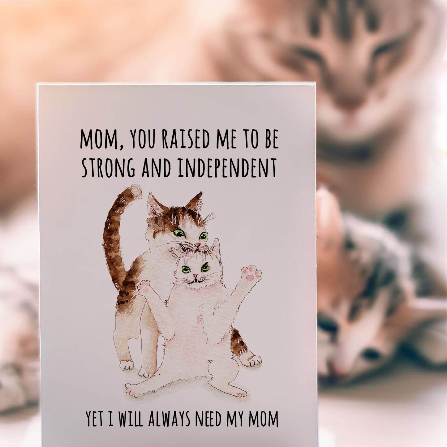 Cat Mom And Daughter Mothers Day Card Funny - Best Mom Birthday Card From Daughter Son - Liyana Studio Greeting Card Handmade