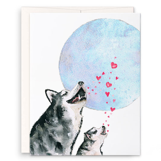 Howling Husky Dog Mom And Daughter Happy Mothers Day Card Funny - Mom Dad Birthday Cards - Funny Fathers Day Card For Dog Lovers - Moon Wolf