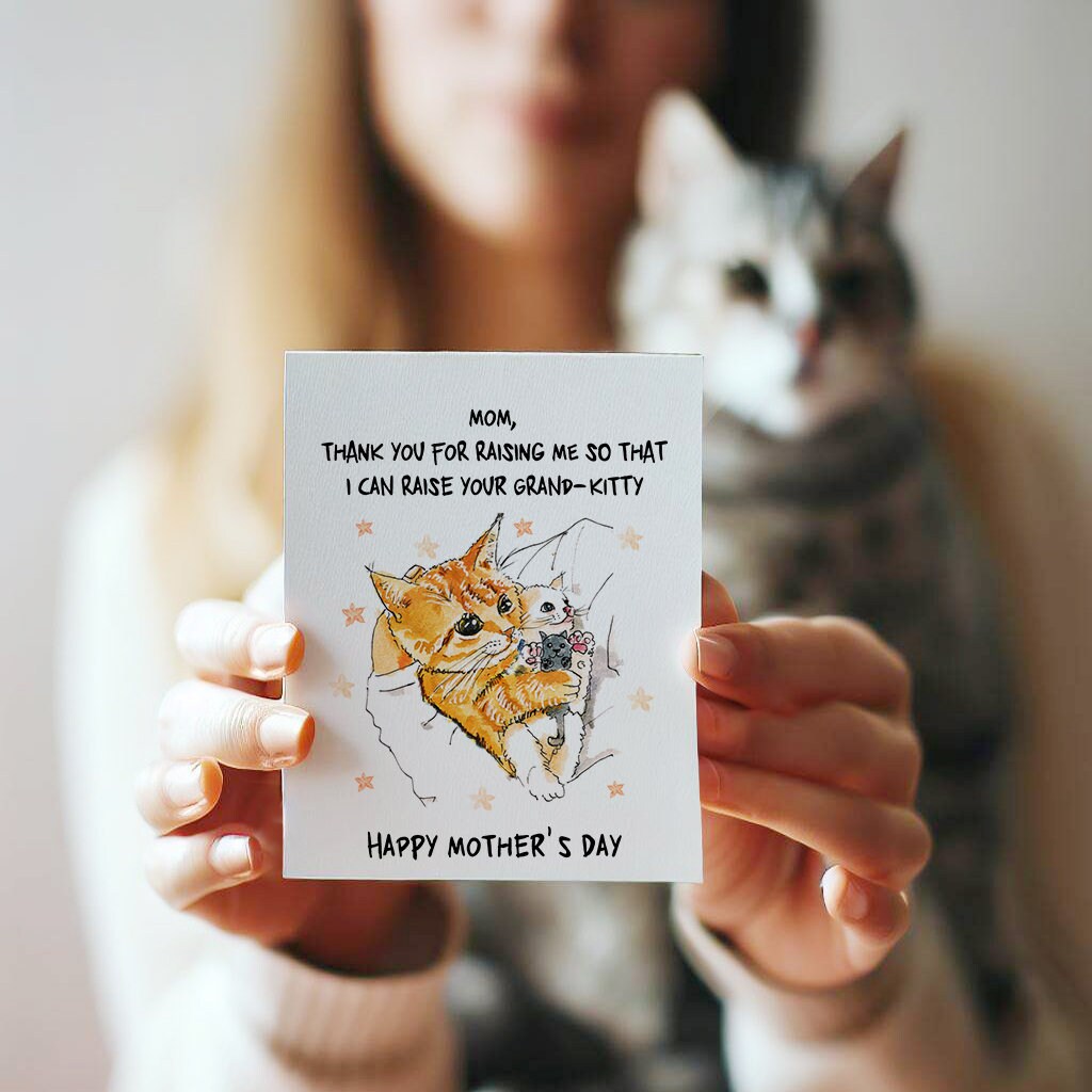 Grand Kitty Grandma Mother's Day Card From The Cat - Cat Lover Happy Mother's Day Card Funny - Cat Mom Gifts- Thank You For Raising Me