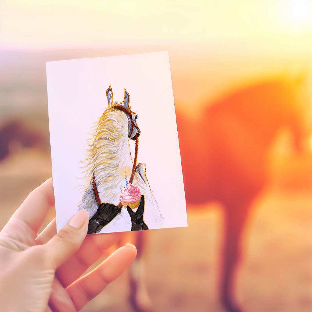 Horse Birthday Cards For Her - Equestrian Gifts For Horse Lover - Liyana Studio Greeting Card Handmade