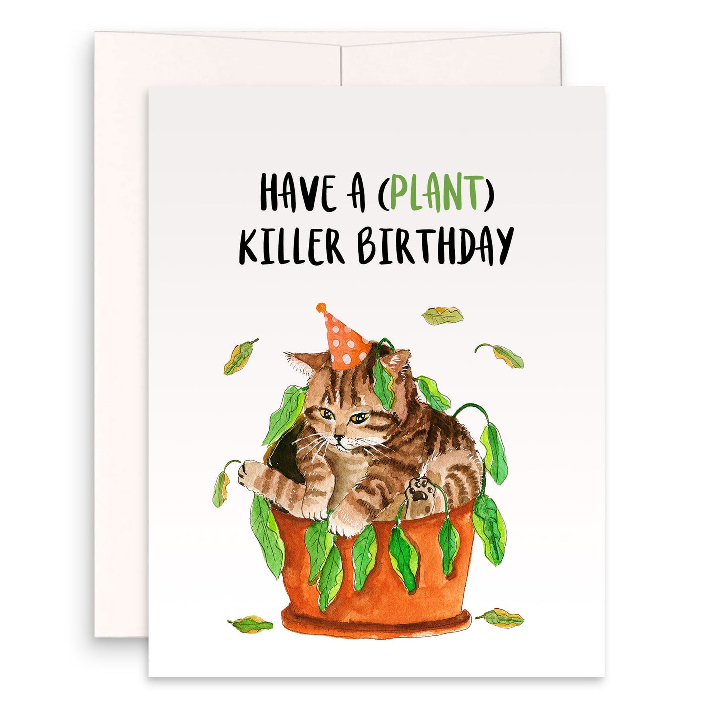 Cat Plant Killer Funny Birthday Cards For Plant Lady - House Plant Lover Gift For Her - Indoor Plant Mom Card For Cat Lovers
