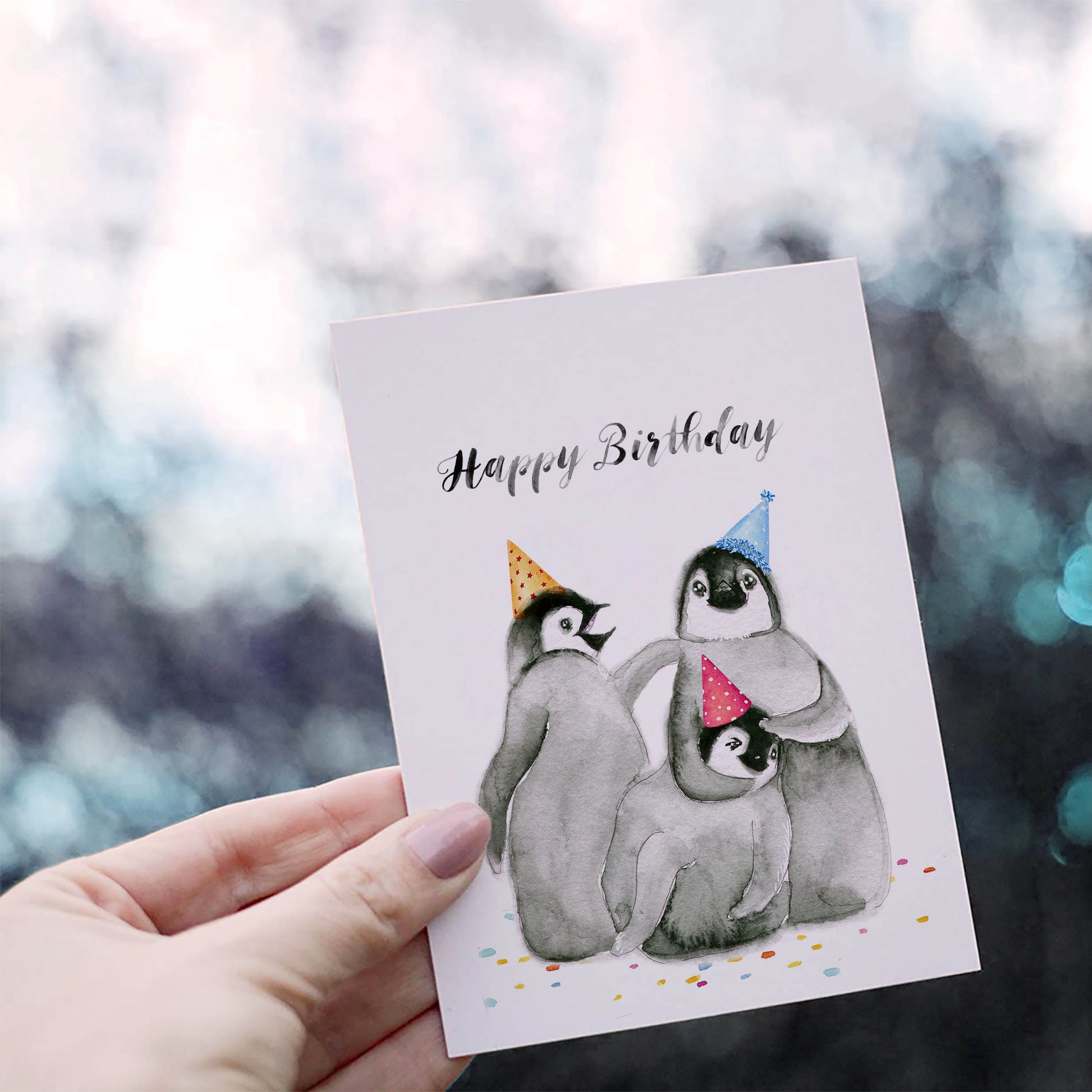 Baby Penguins Cute Birthday Card For Friends - Liyana Studio Greeting Cards Handmade
