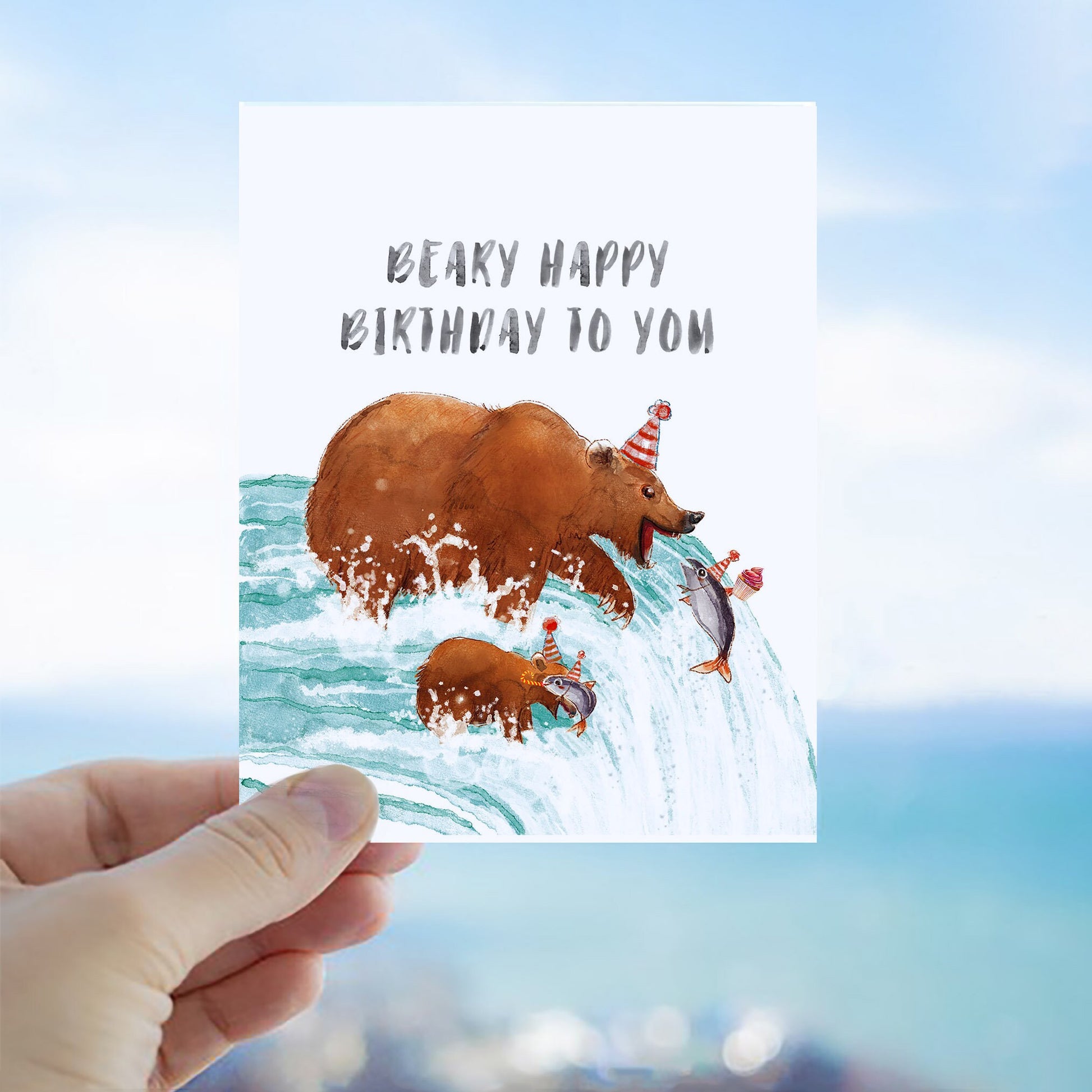 Grizzly Bear Birthday Cards For Her - Papa Mama Bear Birthday Card For Kid - Katmai Grizzly Bears Birthday Card Funny - Liyana Studio