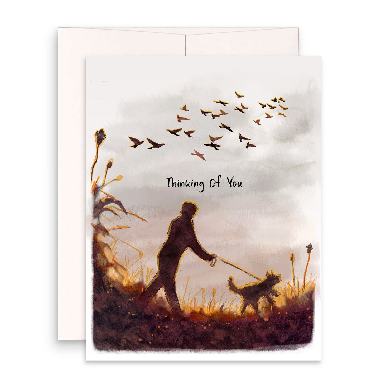 Sunset Walking Dog Sympathy Card - Loss Of Dog Thinking Of You Card For Dog Lover - Handmade Card By Liyana Studio Greeting
