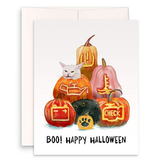 Car Warning Light Pumpkin Halloween Card Funny - Pumpkin Card For Boyfriend - Liyana Studio Handmade Greetings