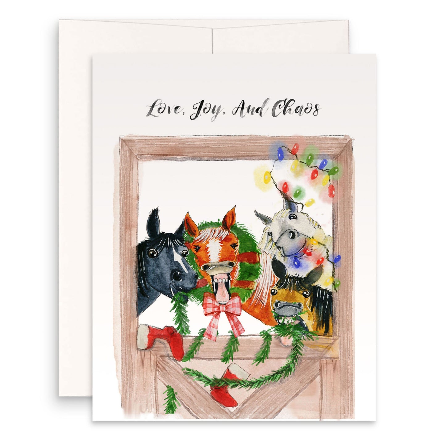 Barn Horses Christmas Cards Funny For Horse Lovers - Stable Farmhouse Holiday Cards For Her - Liyana Studio Handmade Greetings