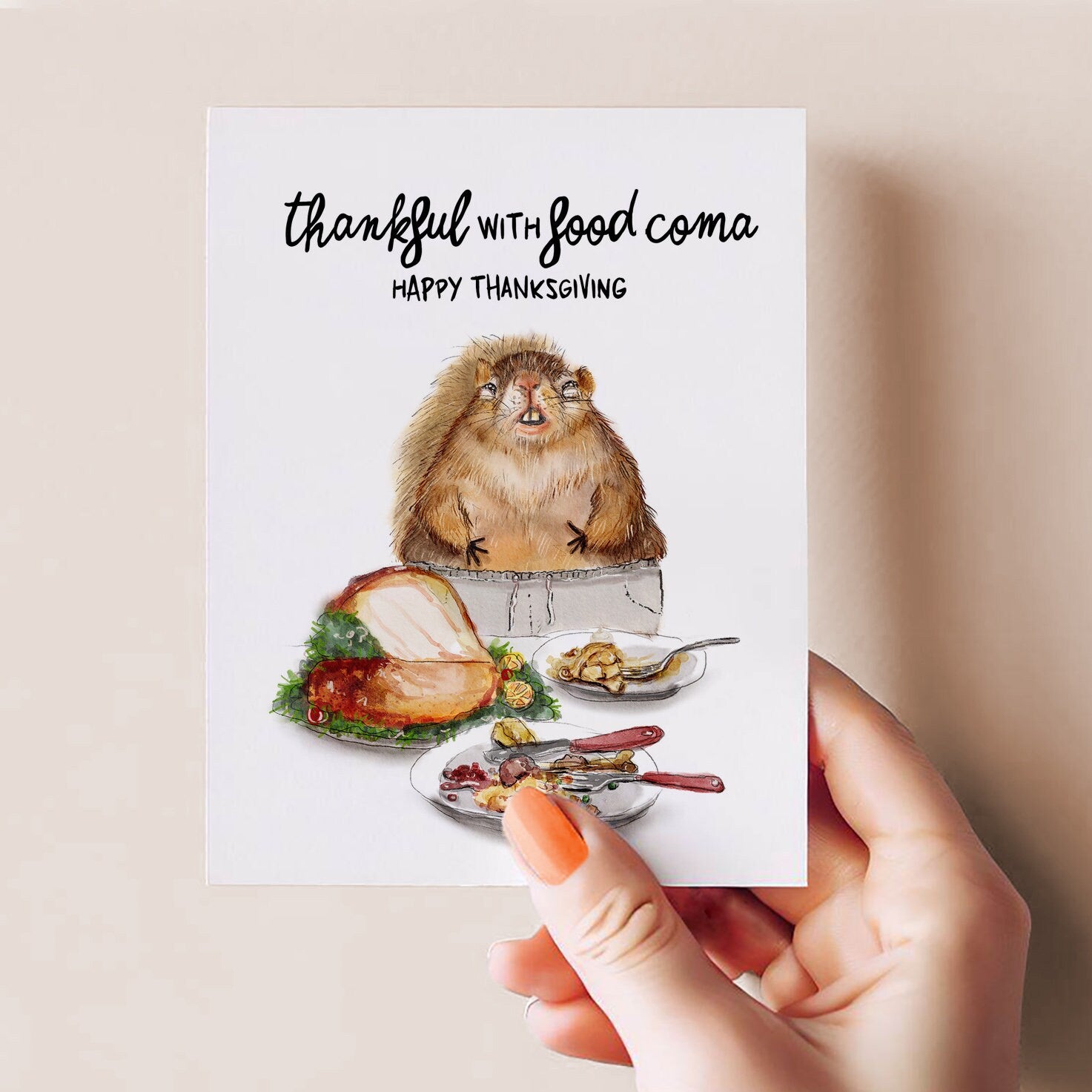 Fat Pants Squirrel Happy Thanksgiving Cards Funny Food Coma