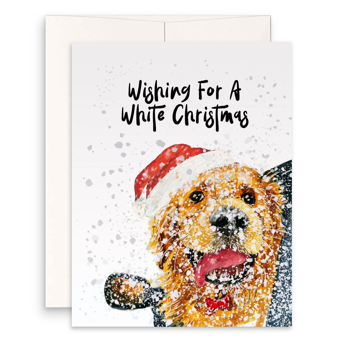 Dog White Christmas Card Funny - Golden Retriever Dog Car Ride Funny Holiday Cards For Dog Lovers - Handmade By Liyana Studio Greetings