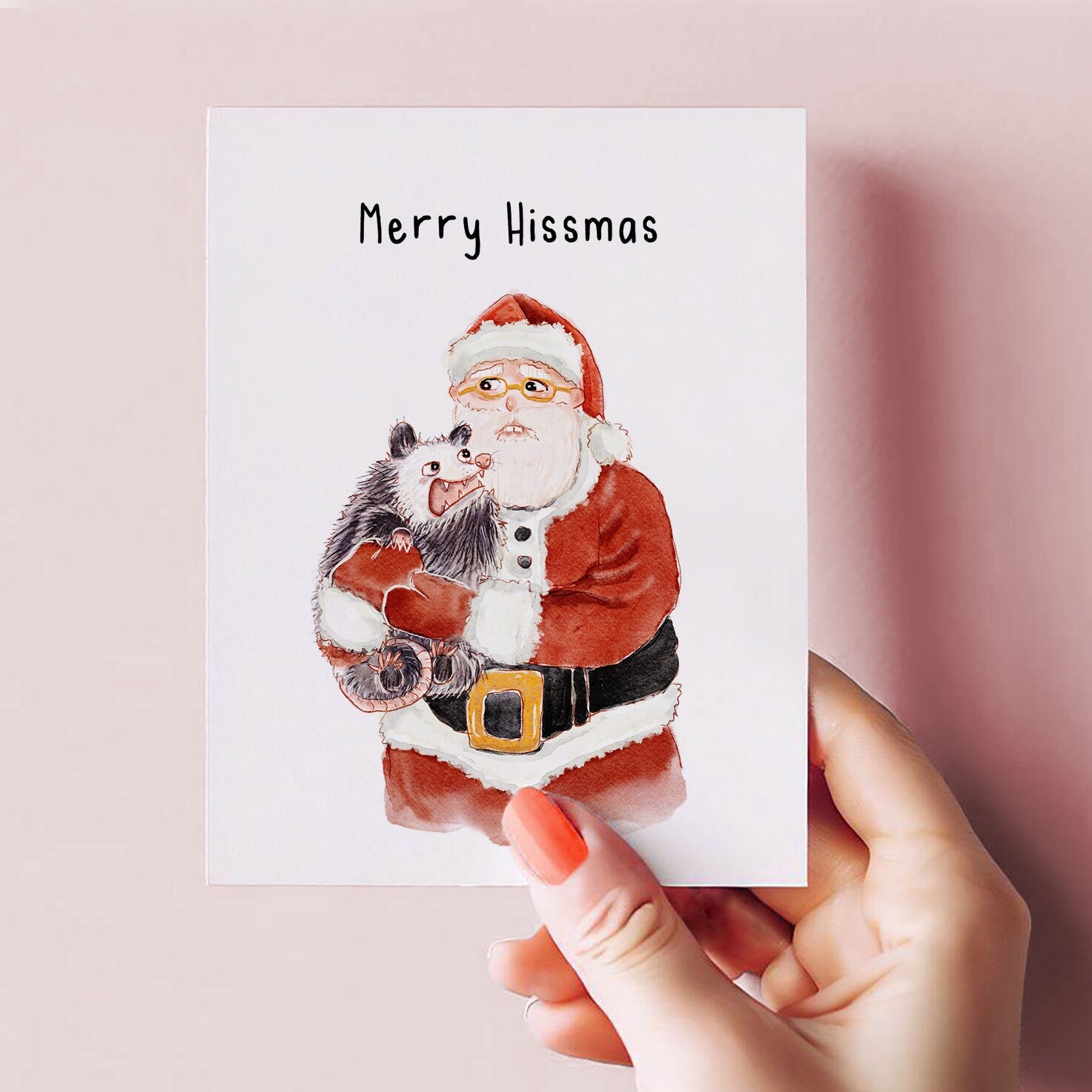 Possum Meets Santa Funny Christmas Card
