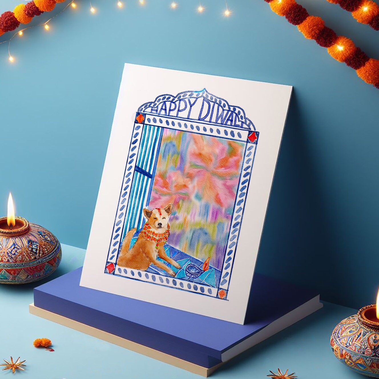 Fireworks Windows Festival Of Lights Happy Diwali Cards - Diwali Gifts Holiday Cards - Handmade Cards By Liyana Studio Greeting