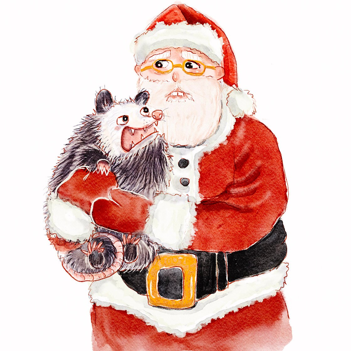 Possum Meets Santa Funny Christmas Card Set - Funny Holiday Gifts For Husband - Handmade Card By Liyana Studio Greeting