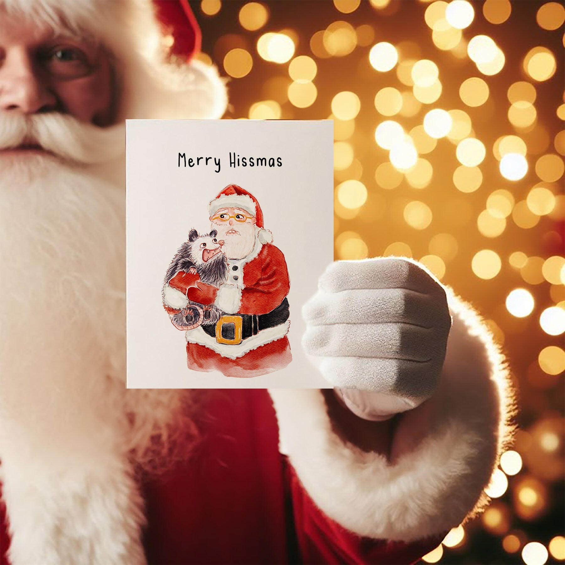 Possum Meets Santa Funny Christmas Card Set - Funny Holiday Gifts For  Husband - Handmade Card By Liyana