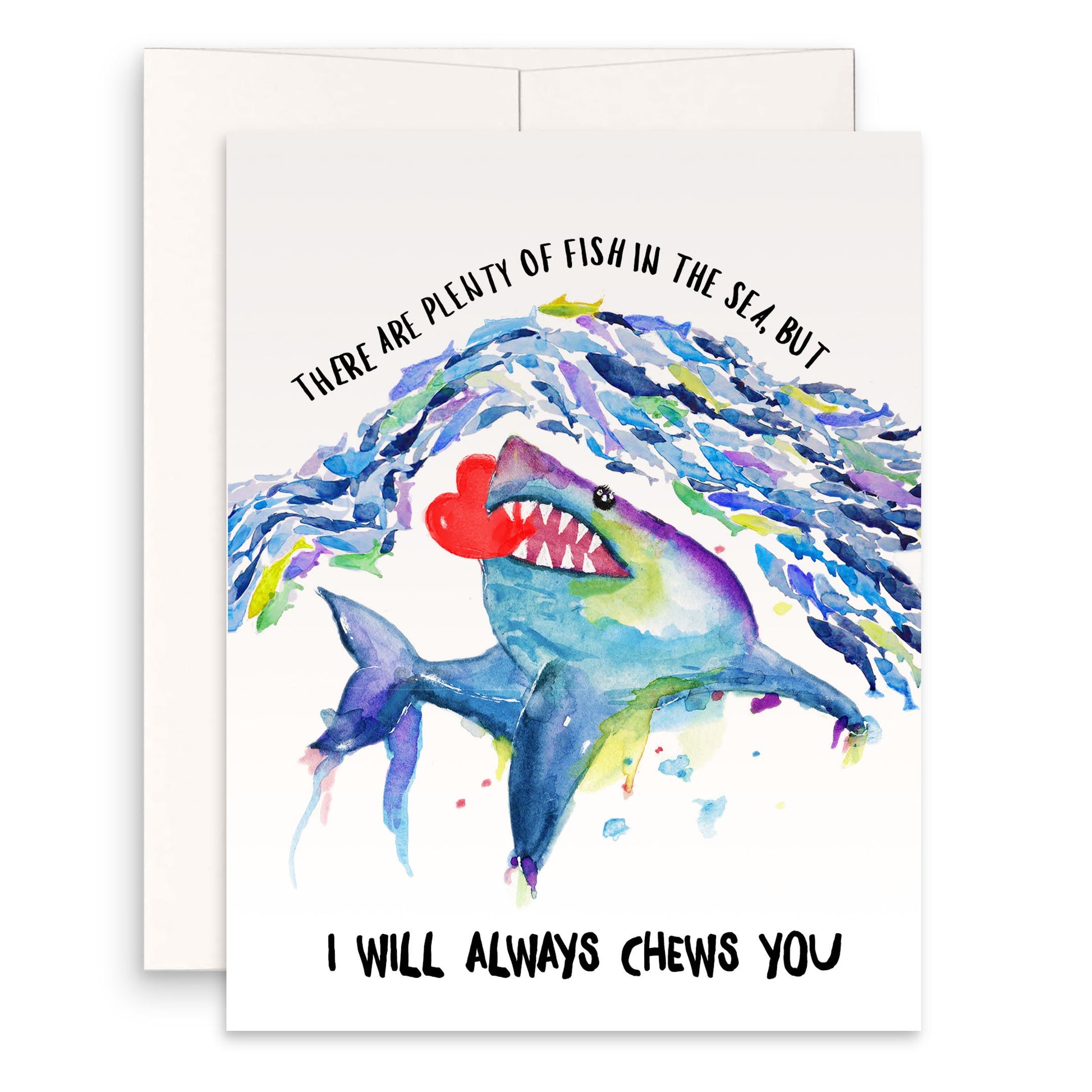 Funny Shark Valentines Card For Him - I Choose You Funny Love Card For Husband - Watercolor Handmade Card By Liyana Studio