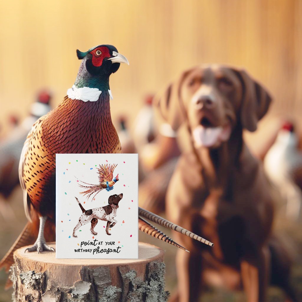Pointing Pheasant Funny Birthday Cards For Hunter - German Shorthaired Pointer Dog Birthday Card - Liyana Studio Handmade Greetings
